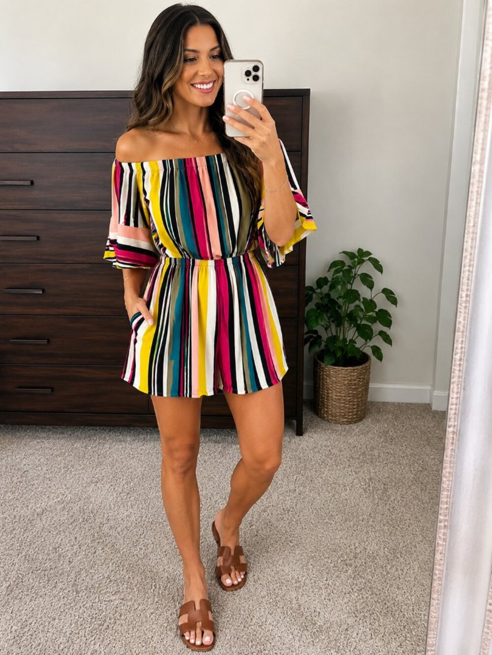 Express Off-The-Shoulder Multicolor Striped Romper Size Small‎